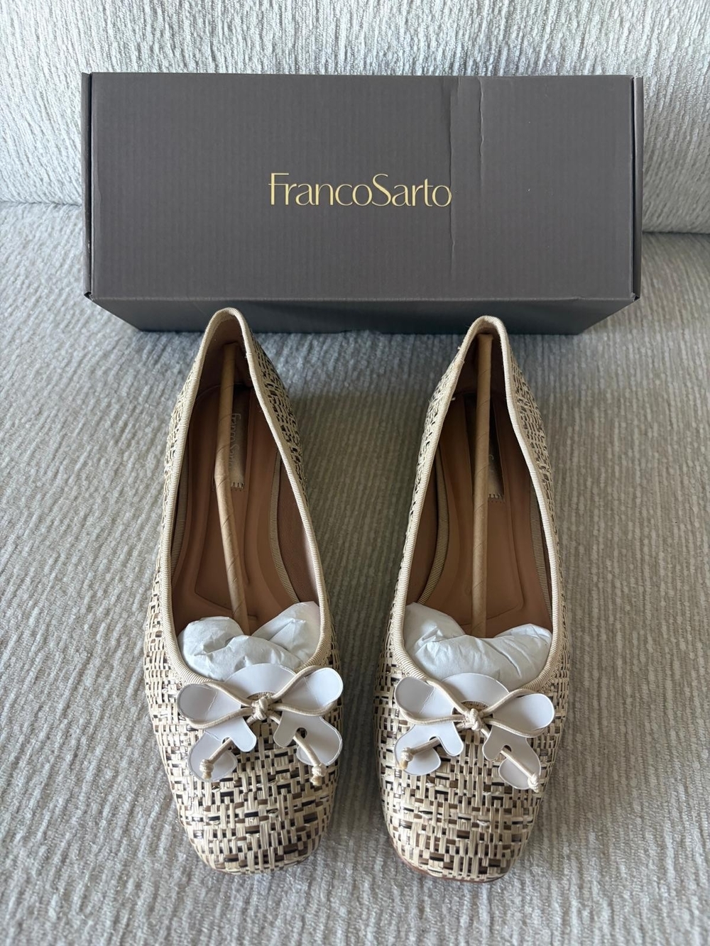 Franco Sarto Beige Woven Bow Ballet Flats